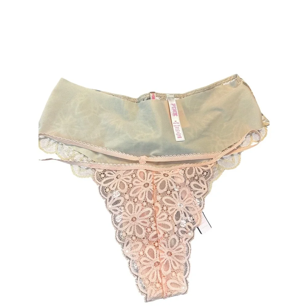 Victoria's Secret PINK Panty bundle Floral Lace‎ Peach Green Medium NEW